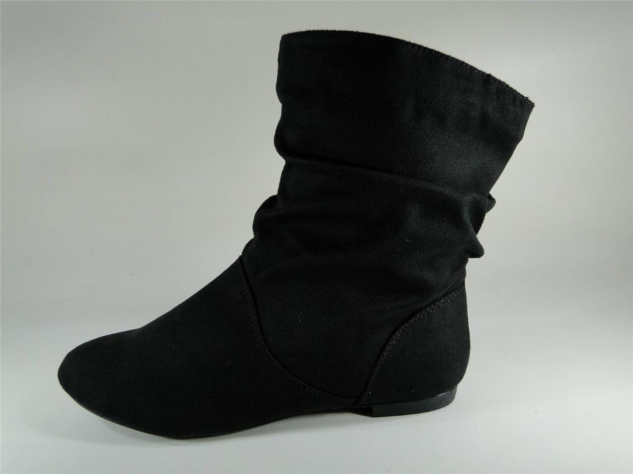 New Women's Black Slouchy Ankle High Flat Boots Sz 7.5 #F97