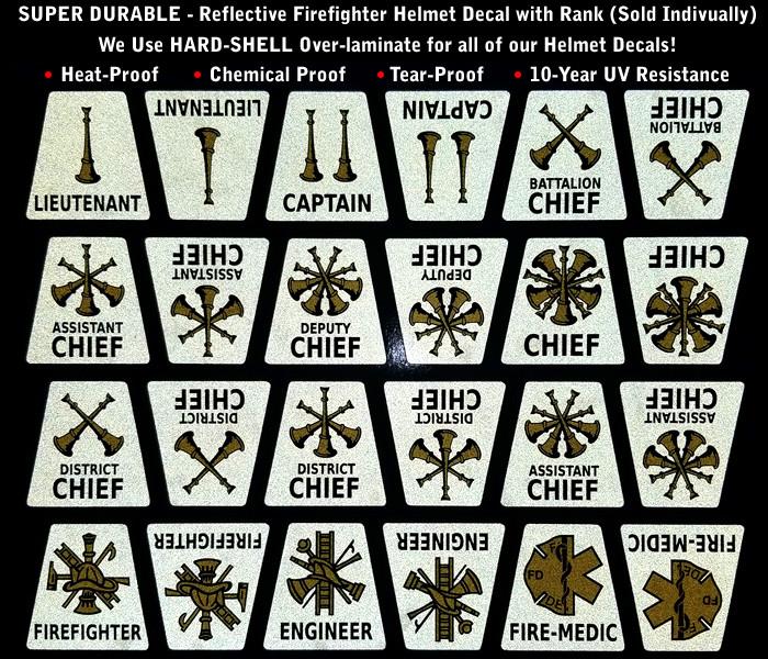 REFLECTIVE Firefighter Rank Helmet Decal Tetrahedron Gold Metallic