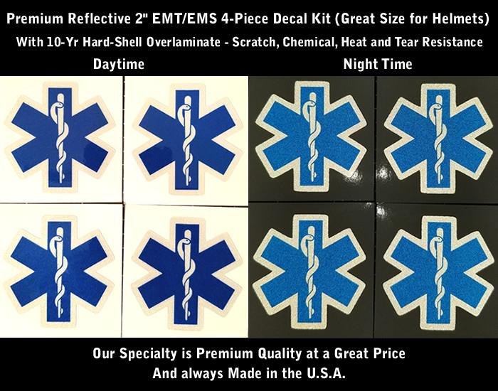 Reflective Blue Star Of Life Decal Kit 4pcs Iaff Fire Helmet Ems Emt 2 0190