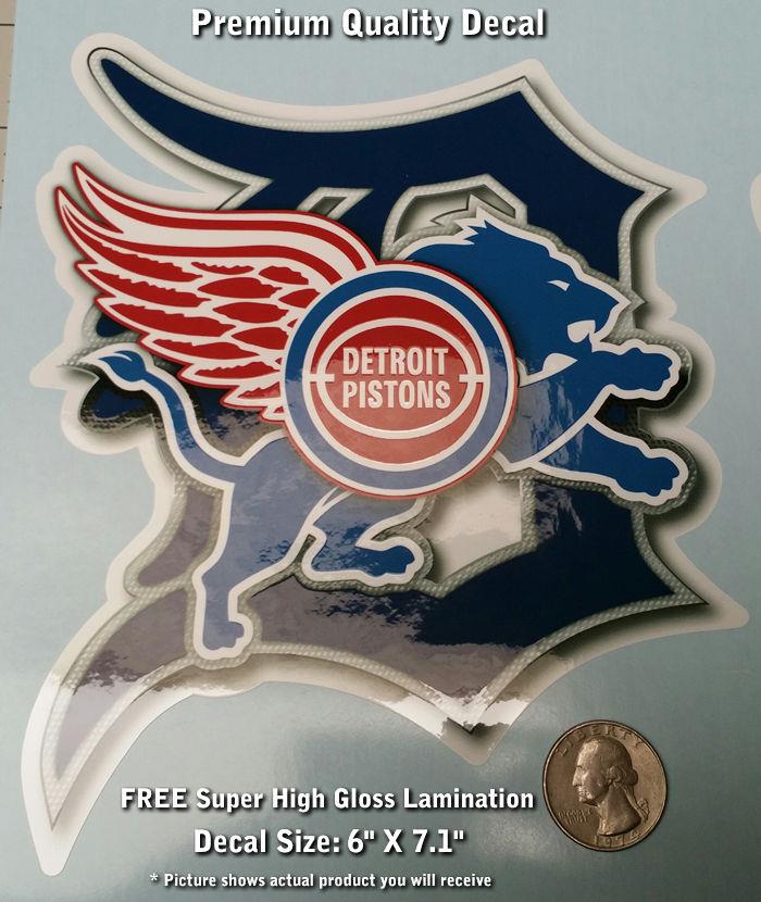 Detroit Tigers Red Wings Pistons Lions 4D Decal Premium Laminated 6