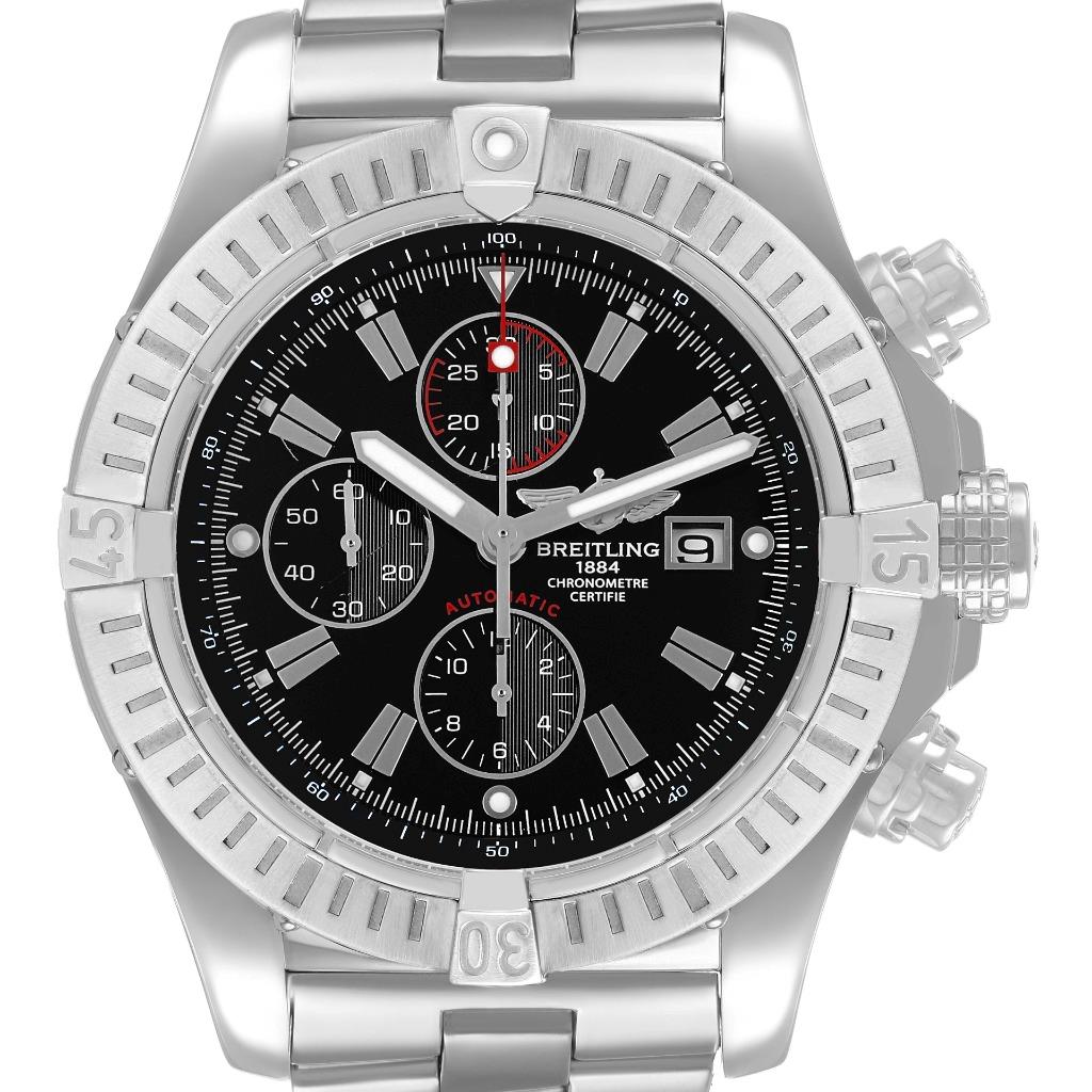 Breitling Super Avenger Black Dial Chronograph Steel Mens Watch A13370 Box Paper