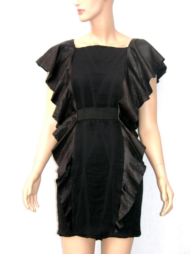 New Runway CATHERINE MALANDRINO Leather Silk Black Dress 40 | eBay