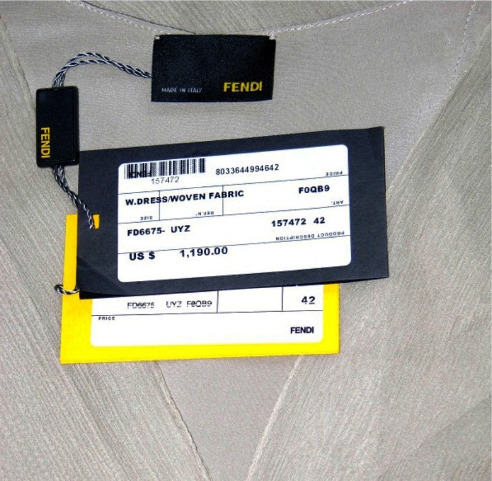 new $1190 fendi 100% silk draped light sage dress 42-8