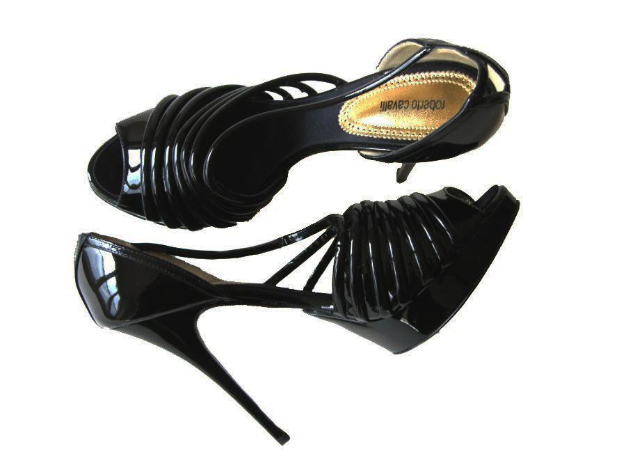 New $995 ROBERTO CAVALLI Patent Leather Platform Black Shoes