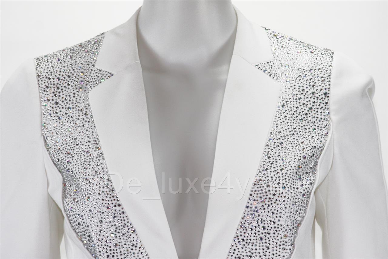 New $2250 Versace Crystal Embellished White Blazer Jacket It 38