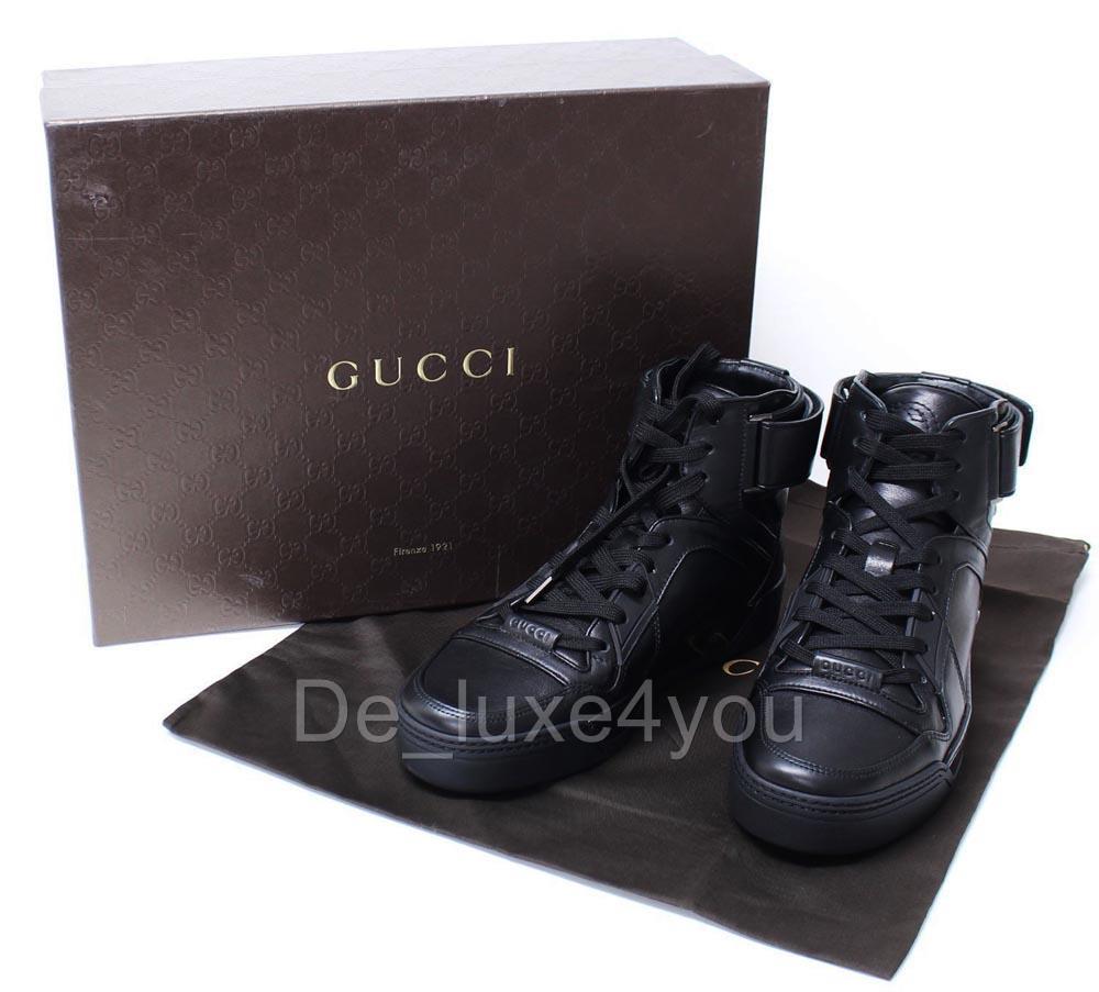 New Gucci Men's High-Top Black Mirosoft Leather Embossed