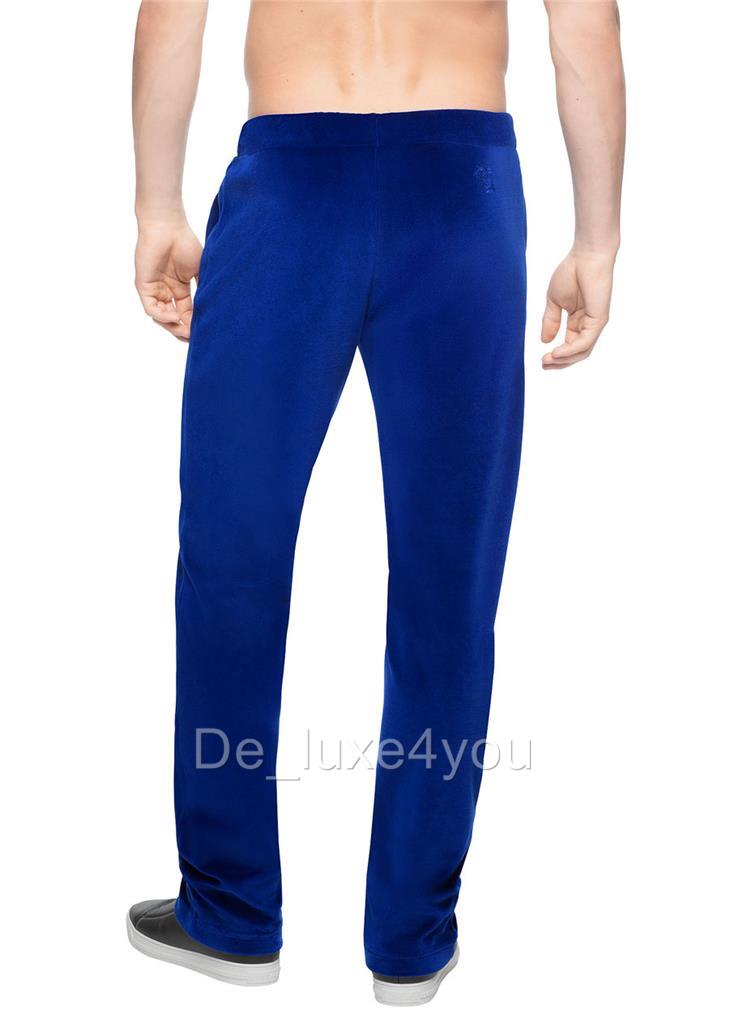 New Versace Medusa Logo Men s Blue Velvet Sweatpants Black Leather