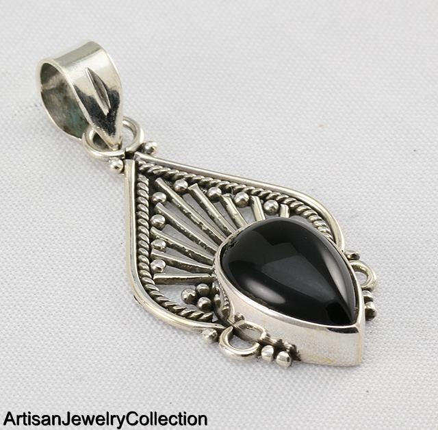 black onyx pendant 925 sterling silver artisan jewelry