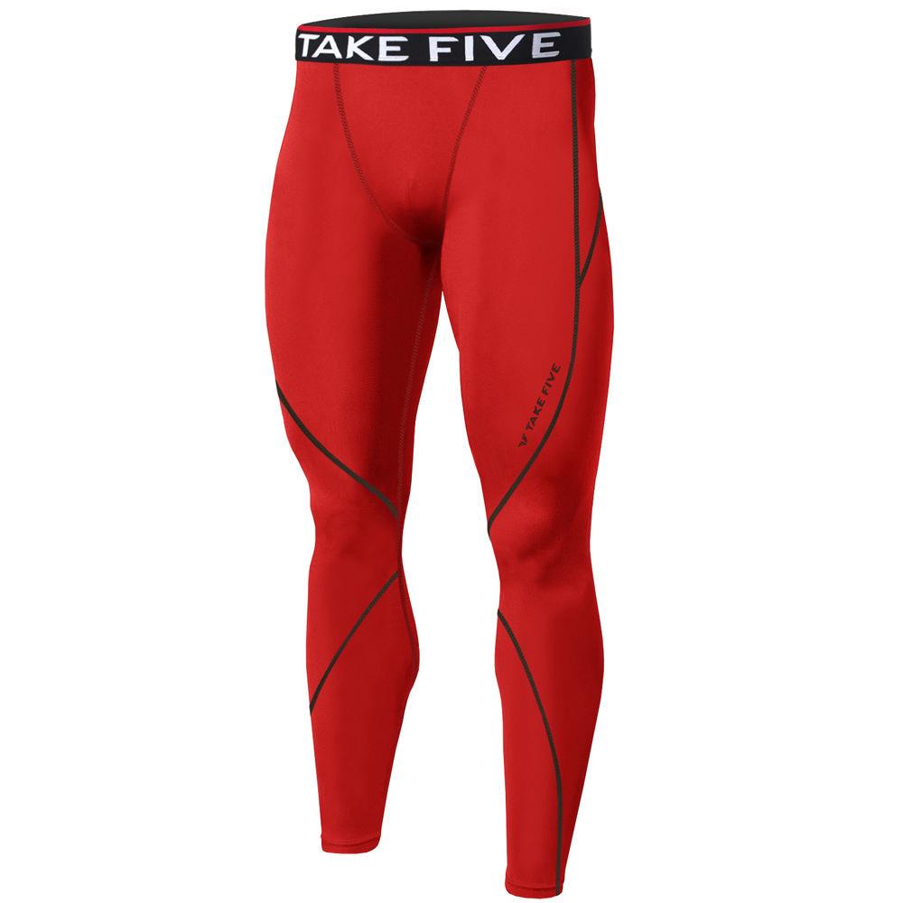 Mens Lightweight Compression Tights Red Pants Workout Fitness Skins Gym ...
