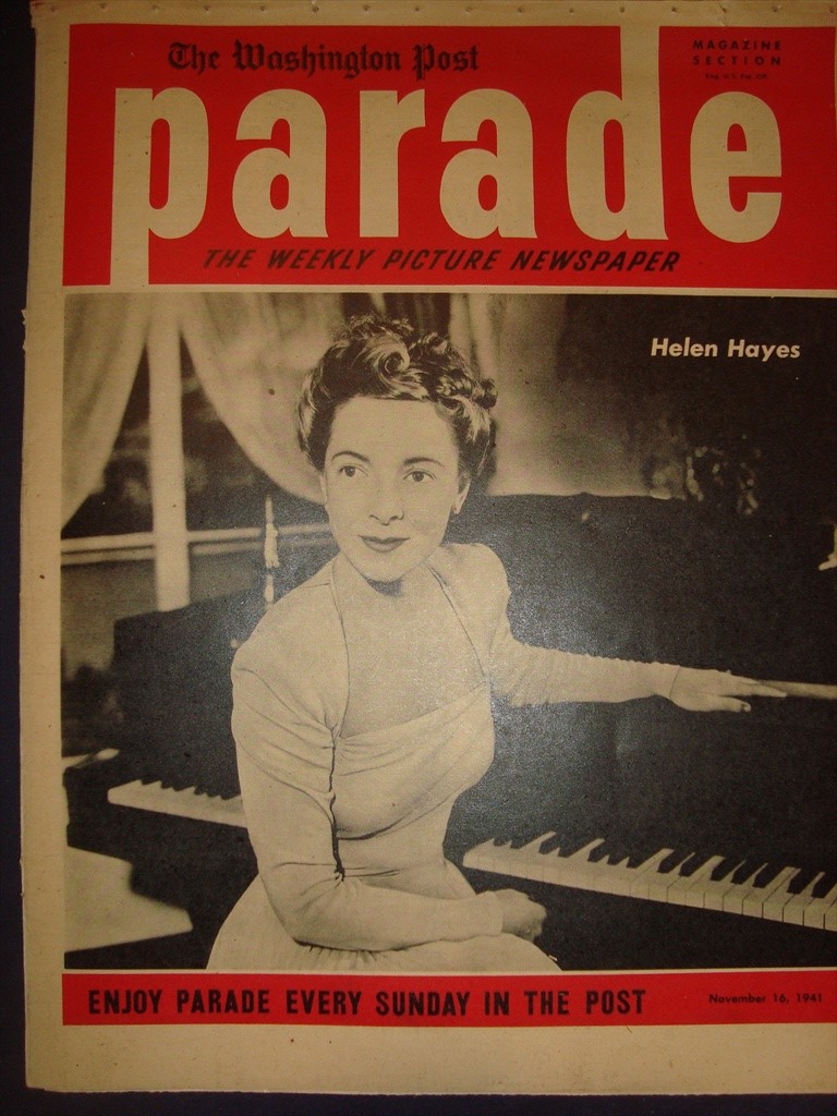 PARADE MAGAZINE HELEN HAYES JANE RUSSELL SAM RENICK 16 NOVEMBER 1941 on