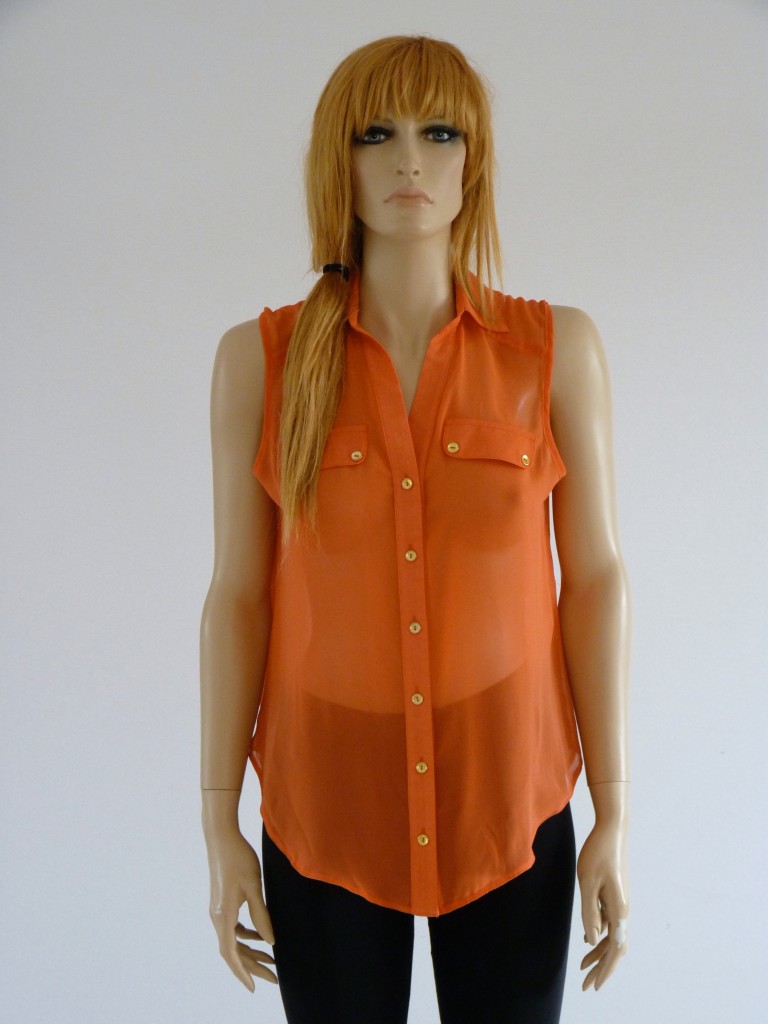 New Womens Sheer Sleeveless Blouse With Gold Buttons | eBay