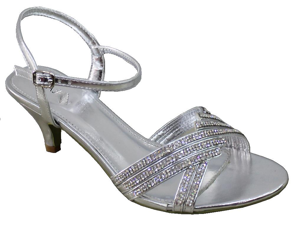 New Ladies Sparkly Low Heel Evening Sandals Gold Silver Party Prom ...