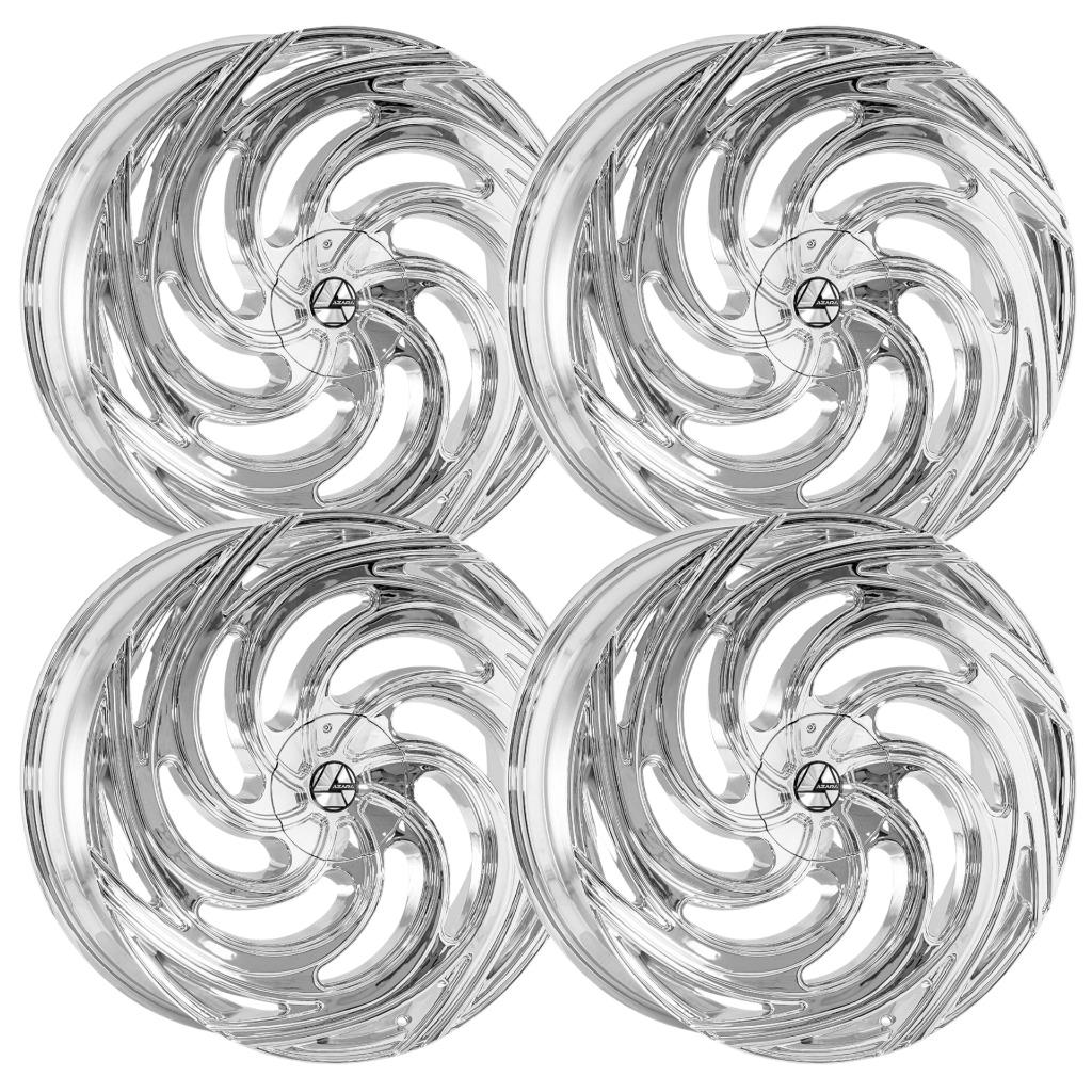 Set-4) Azara AZA-519 28x9.5 BLANK 15mm Chrome wheels rims 28