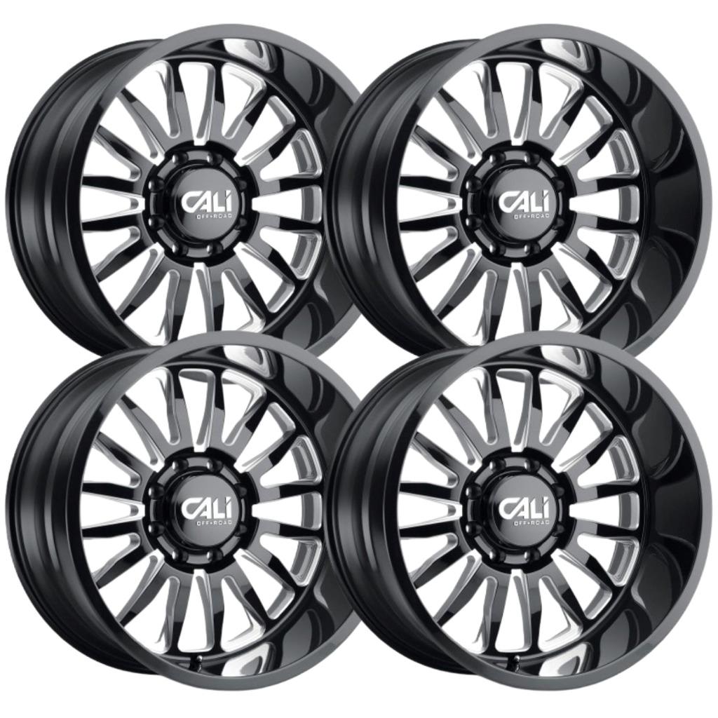 Set-4) Cali Off-Road Summit 22x12 8x180 -51mm Black Milled Wheels