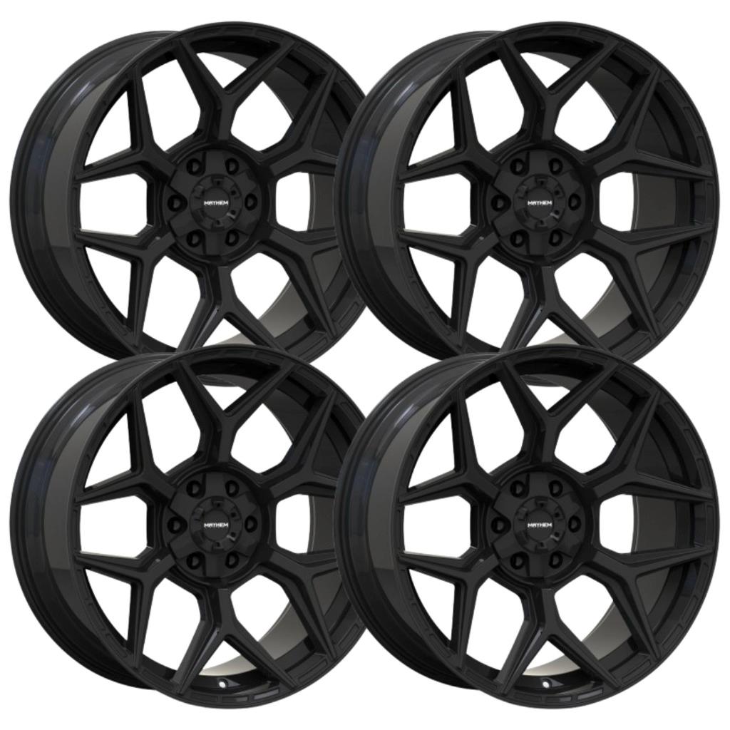 Set-4) Mayhem Vanquish 20x9 5x127/5x139.7 0mm Gloss Black Wheels