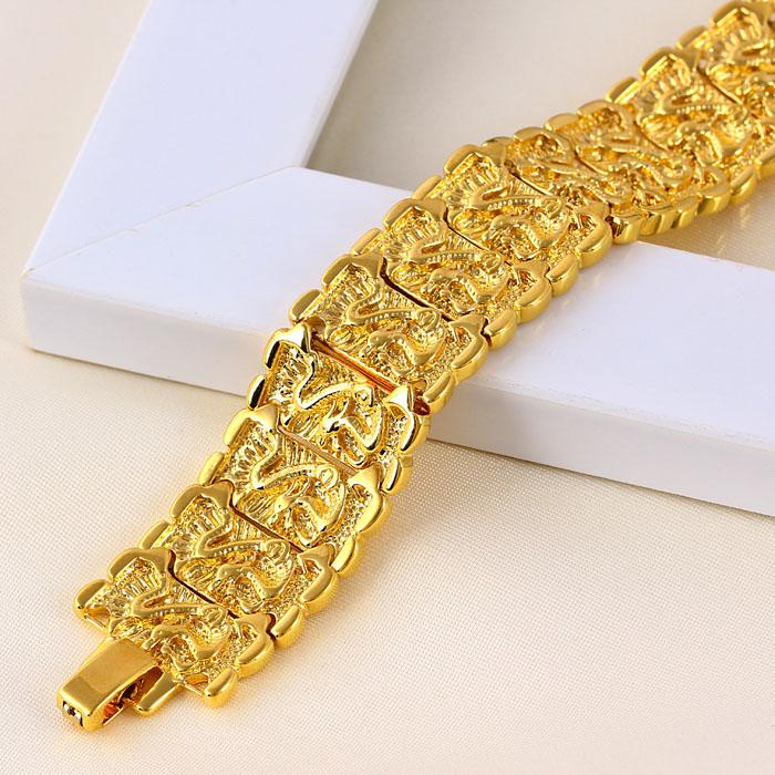 Dragon Thick 24k Yellow Gold Filled GF Cool Men's Solid Cuff Bracelet ...