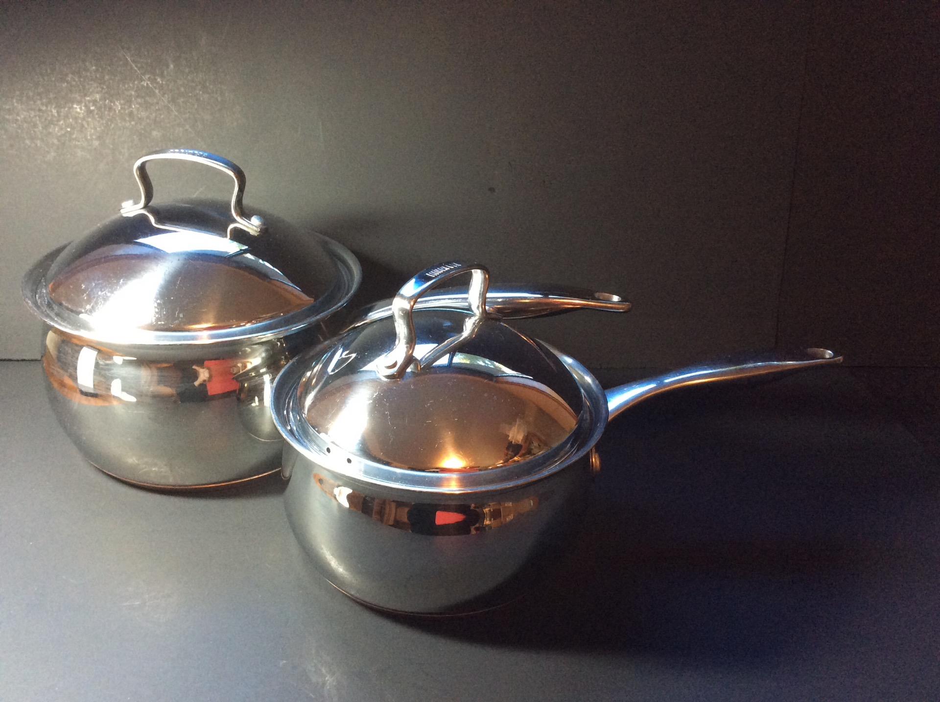 כלי בישול 2 BELGIQUE STAINLESS STEEL COPPER BOTTOM PANS WITH LIDS 2