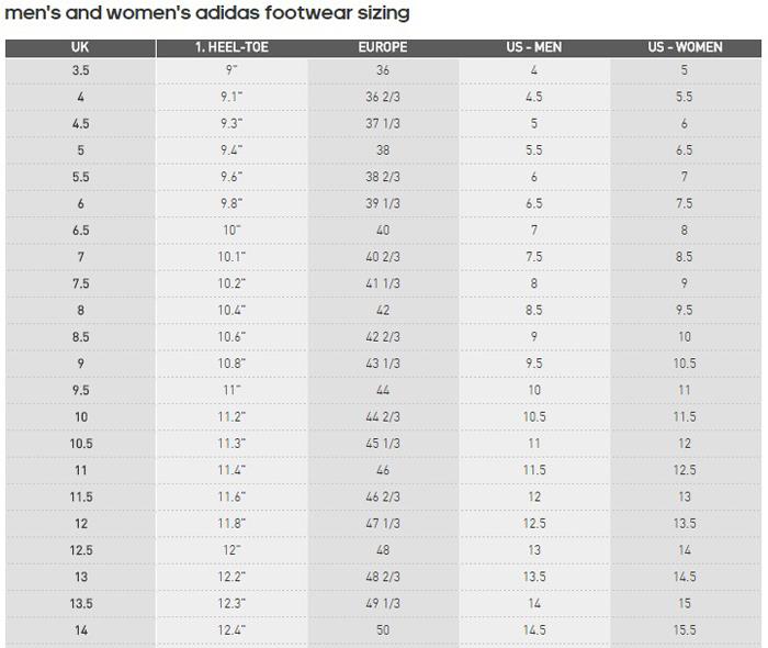 adidas superstar womens size chart