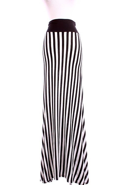 Elongating High Waist Striped Maxi Skirt Jersey BEETLEJUICE Slimming ...