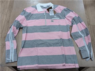 $1320 Mens Burberry Icon Striped LS Polo Shirt Pink/Gray