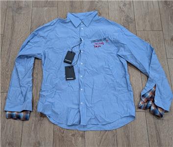 $1060 Dsquared2 Layered LS Button Up Oxford Shirt Light Blue 52 
