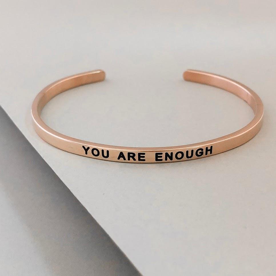 PERSONALIZED Cuff Bracelet MANTRA Inspiration Quote ENGRAVED 'You Are Enough' - Picture 10 of 10