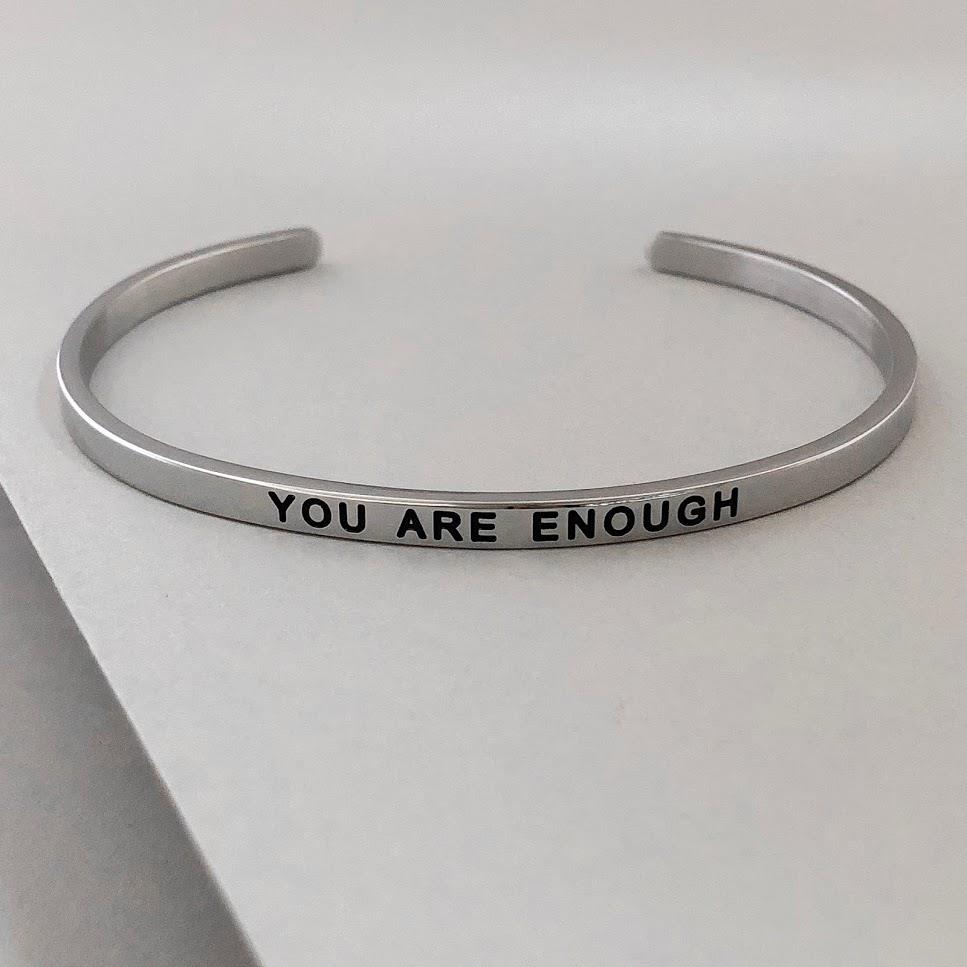 PERSONALIZED Cuff Bracelet MANTRA Inspiration Quote ENGRAVED 'You Are Enough' - Picture 8 of 10