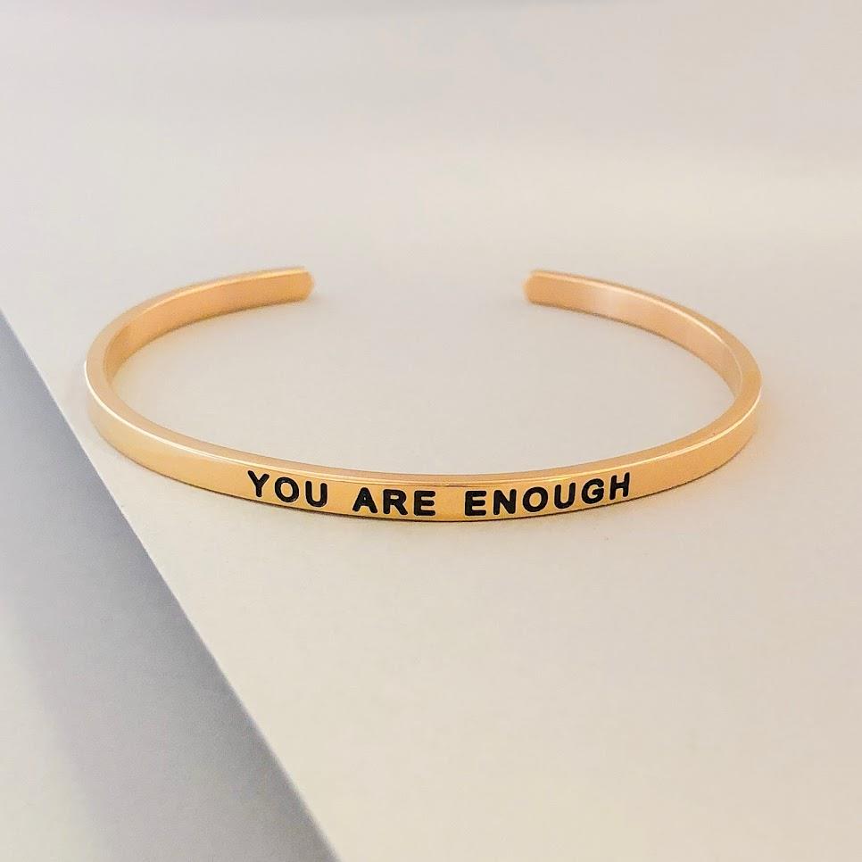 PERSONALIZED Cuff Bracelet MANTRA Inspiration Quote ENGRAVED 'You Are Enough' - Picture 9 of 10