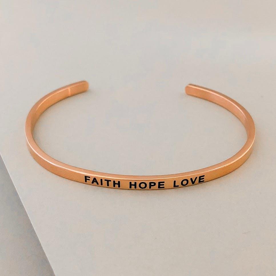 PERSONALIZED Cuff Bracelet MANTRA Inspiration Quote ENGRAVED 'Faith Hope Love' - Picture 10 of 10
