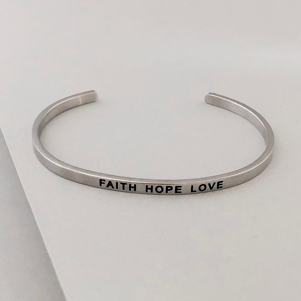 PERSONALIZED Cuff Bracelet MANTRA Inspiration Quote ENGRAVED 'Faith Hope Love' - Picture 8 of 10