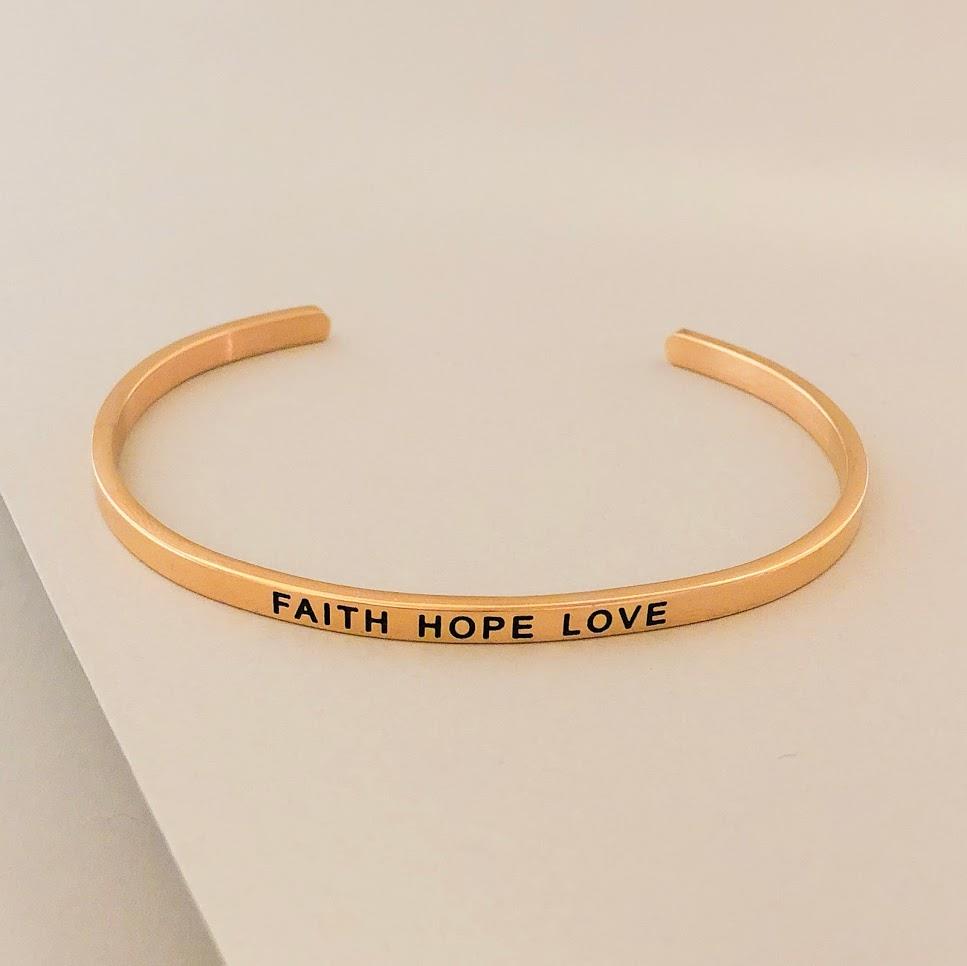 PERSONALIZED Cuff Bracelet MANTRA Inspiration Quote ENGRAVED 'Faith Hope Love' - Picture 9 of 10