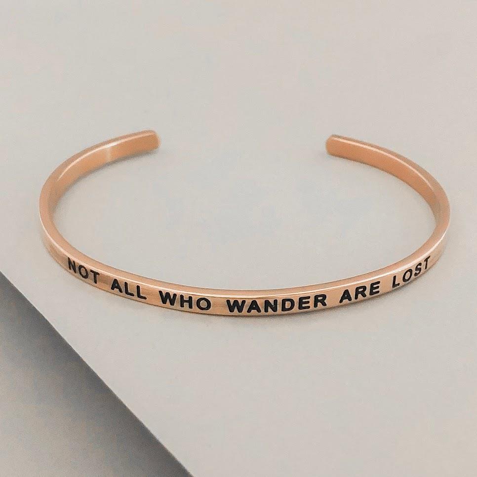 PERSONALIZED Cuff Bracelet MANTRA Engraved GIFTS 'NOT ALL WHO WANDER ARE LOST' - Picture 10 of 10