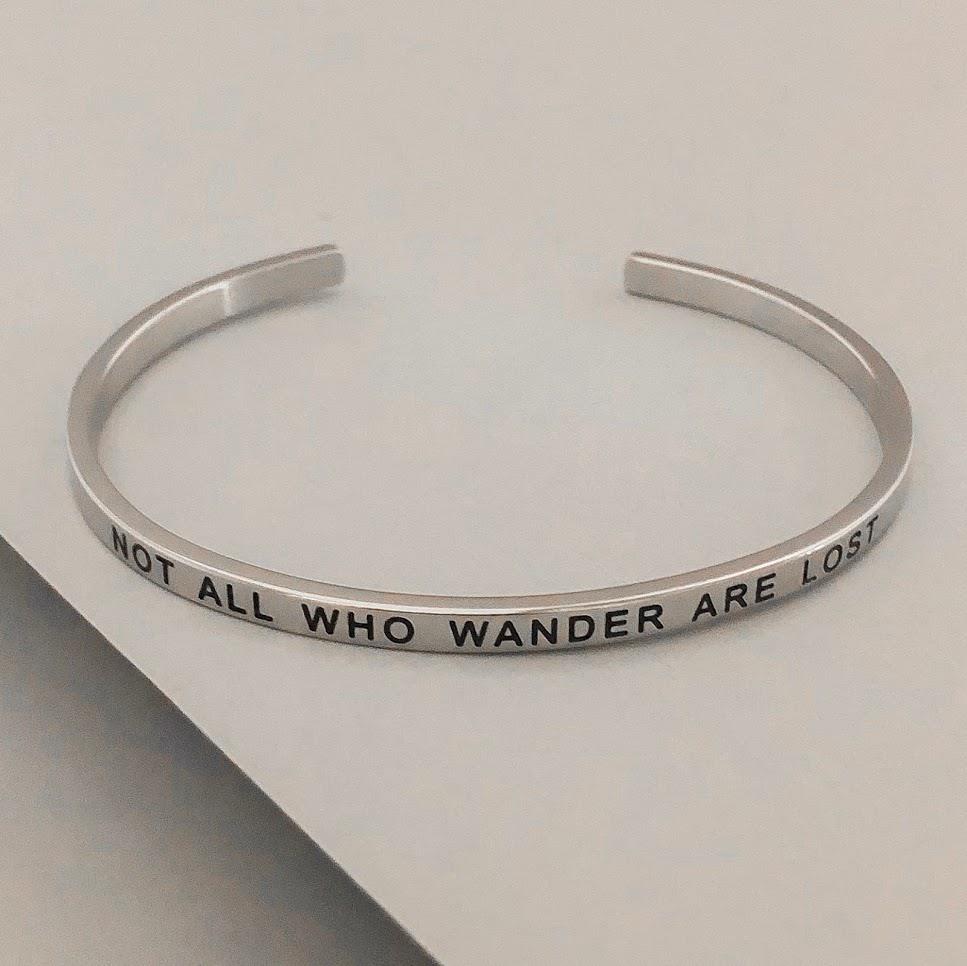 PERSONALIZED Cuff Bracelet MANTRA Engraved GIFTS 'NOT ALL WHO WANDER ARE LOST' - Picture 8 of 10