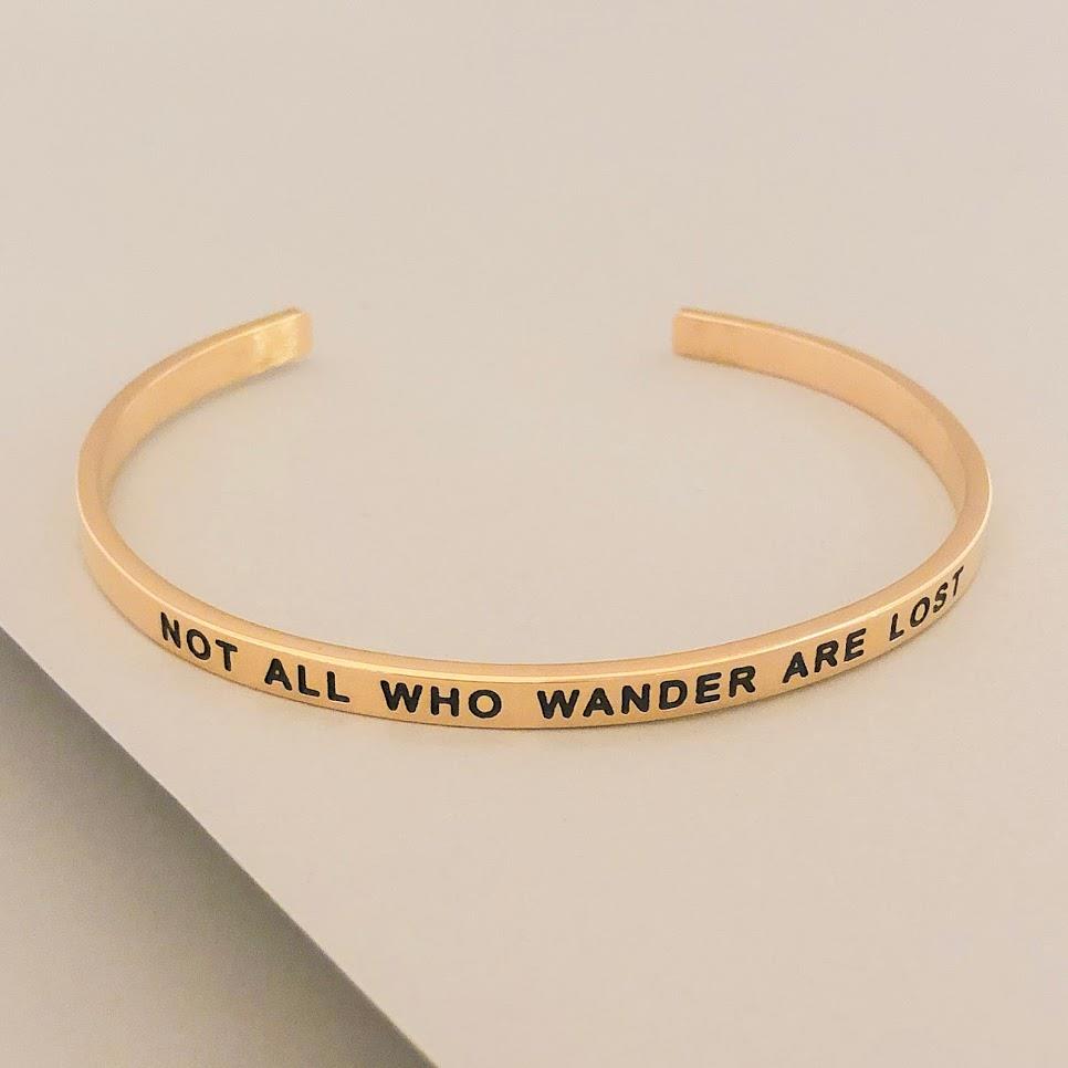 PERSONALIZED Cuff Bracelet MANTRA Engraved GIFTS 'NOT ALL WHO WANDER ARE LOST' - Picture 9 of 10