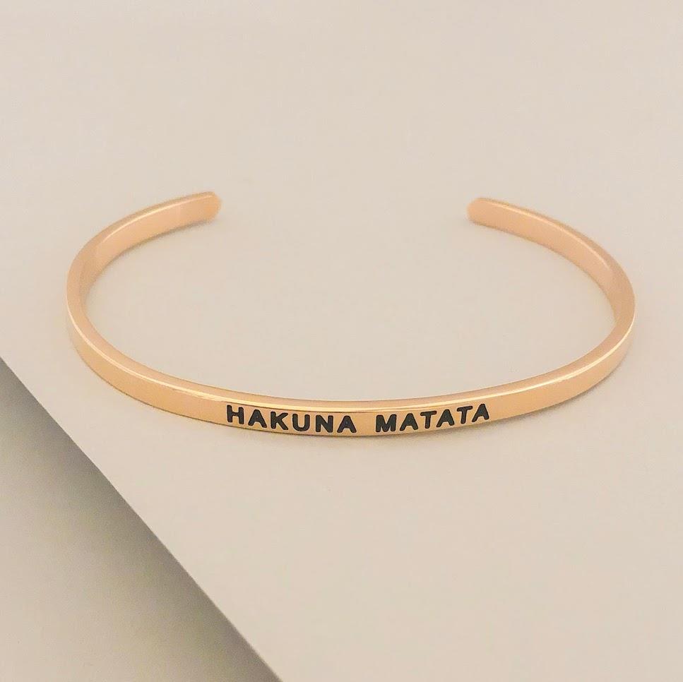 NEW PERSONALIZED Cuff Bracelet MANTRA Inspiration Engraved QUOTES 'HAKUNA MATATA - Picture 9 of 10