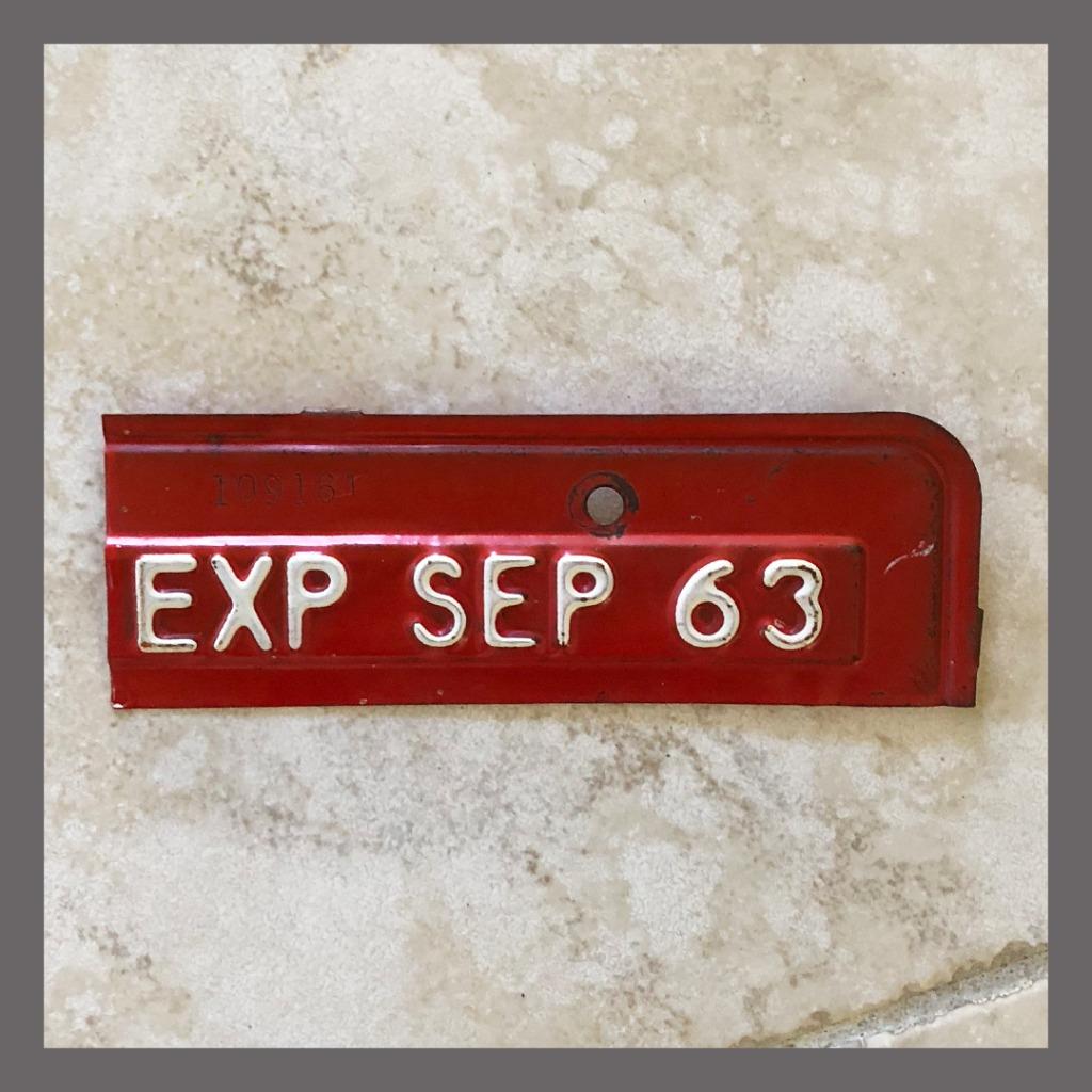 September 1963 California DMV License Plate Expiration Tag Metal 1956