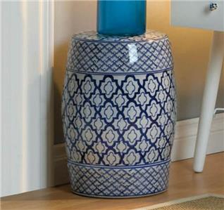 Moroccan Blue Print Tile White Ceramic Outdoor Side Table Stool End Plant Stand 849179030674 Ebay
