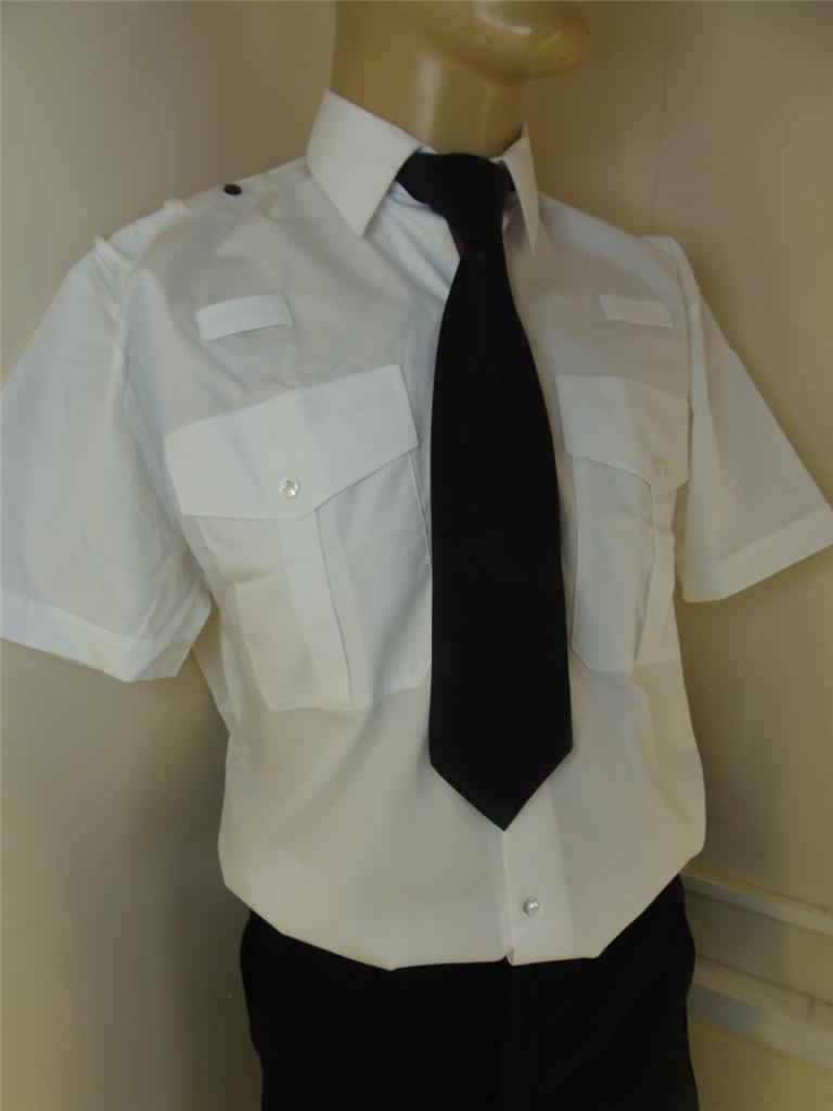 NEW Mans Police Security Officer Prison Pilot White Short Sleeve Shirt ...