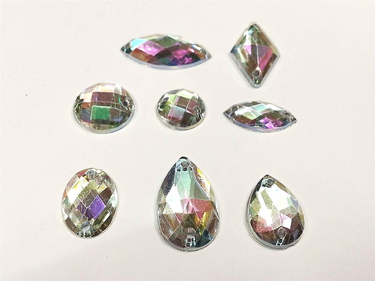 CraftbuddyUS 80 AB Clear Faceted Acrylic Sew On Diamante