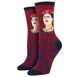 Socksmith Women/'s Crew Socks Viva La Frida Kahlo Portrait Blue Novelty Footwear