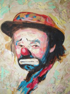EMMETT KELLY CLOWN ACRYLIC PAINTING ON CANVAS SIGNED BY ARTIST PETER ...