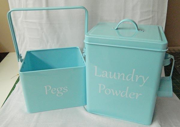 Enamel Retro Laundry Powder Tin & Pegs, Pink, Blue, Sand, Grey FREEPOST ...