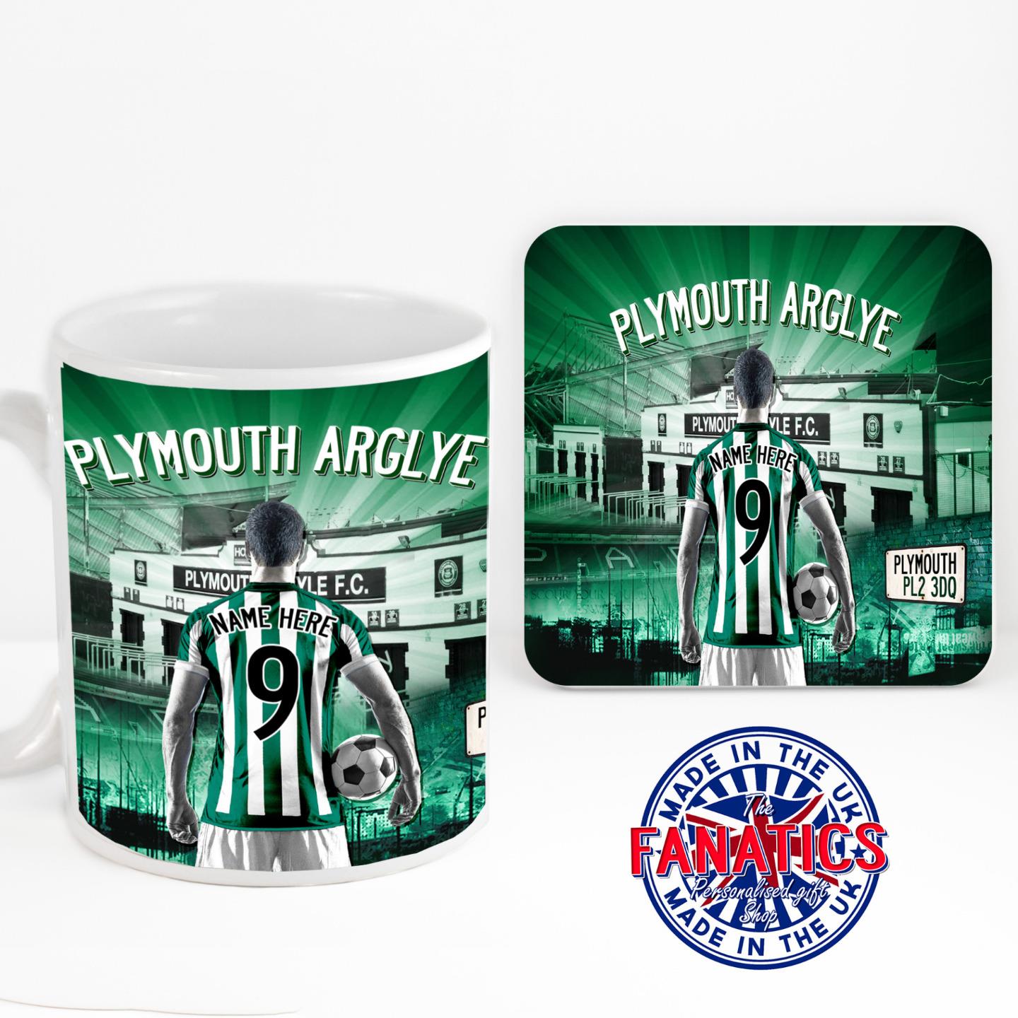 Plymouth Argyle Football Mug Cup Personalised Men Coaster Birthday Gift