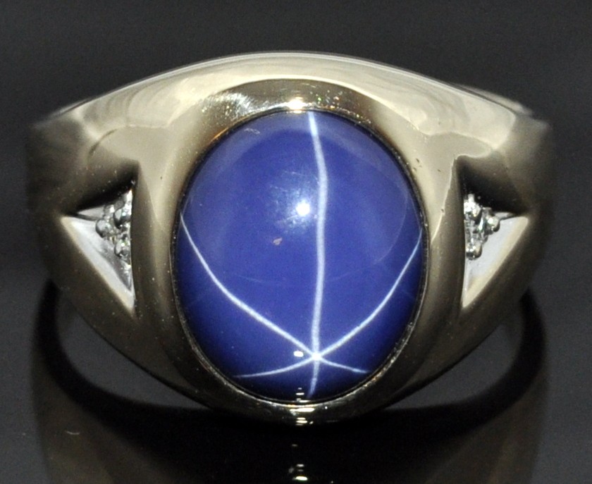 MENS RING CATS EYE BLUE STONE & DIAMOND RING 10K SOLID GOLD COMFORT FIT ...