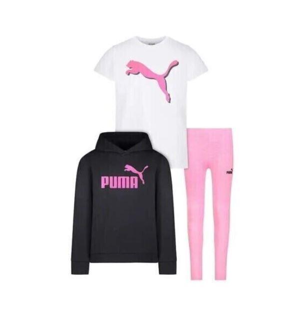 NEW! GIRLS PUMA 3 PIECE FLEECE HOODIE SET! HOODIE,TEE & LEGGING PANT! VARIETY! - Picture 3 of 3
