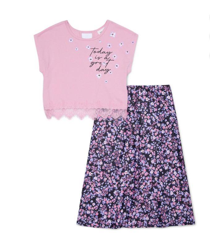 NEW! GIRLS SUGAR & DIAMONDS 2 PC RELAXED FIT GRAPHIC TEE AND MIDI SKIRT! VARIETY - Picture 3 of 3