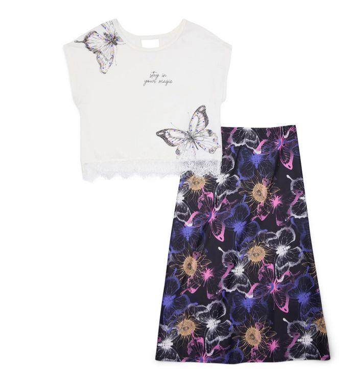 NEW! GIRLS SUGAR & DIAMONDS 2 PC RELAXED FIT GRAPHIC TEE AND MIDI SKIRT! VARIETY - Picture 2 of 3