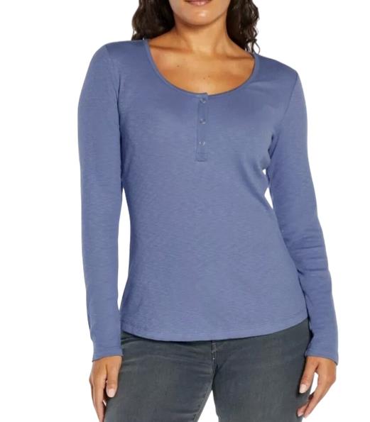 NEW! WOMEN’S EDDIE BAUER SOFT RIBBED SCOOP NECK 3 SNAP PLACKET HENLEY! VARIETY