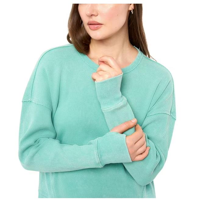 NEW! WOMEN’S SEVEN7 LONG SLEEVE TEXTURED MINI WAFFLE CREWNECK SHIRT! VARIETY