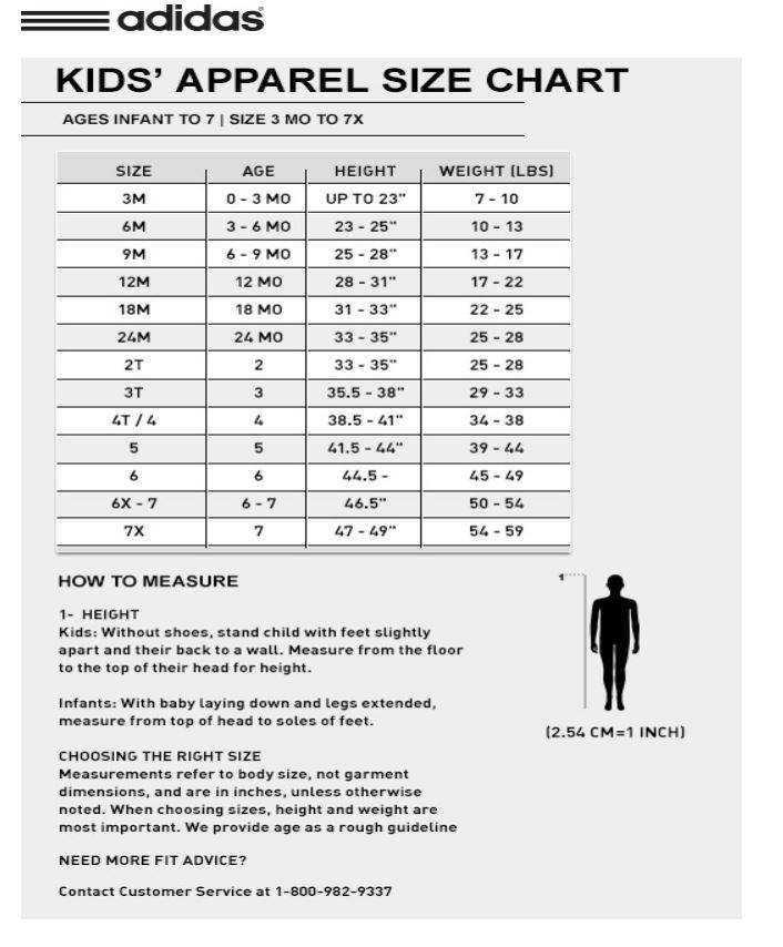 adidas size chart youth clothing